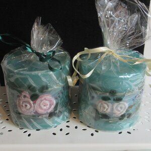 Stylized flowers, 3" Pillar Candle, Hand Painted, Nature, Codes L, M